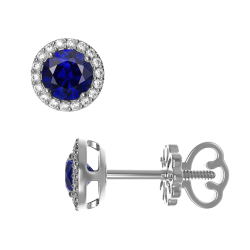 Серьги-пусеты с бриллиантами и сапфирами из белого золота (23157)