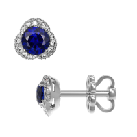 Сережки-пусети з діамантом та смарагдом з білого золота (23162)