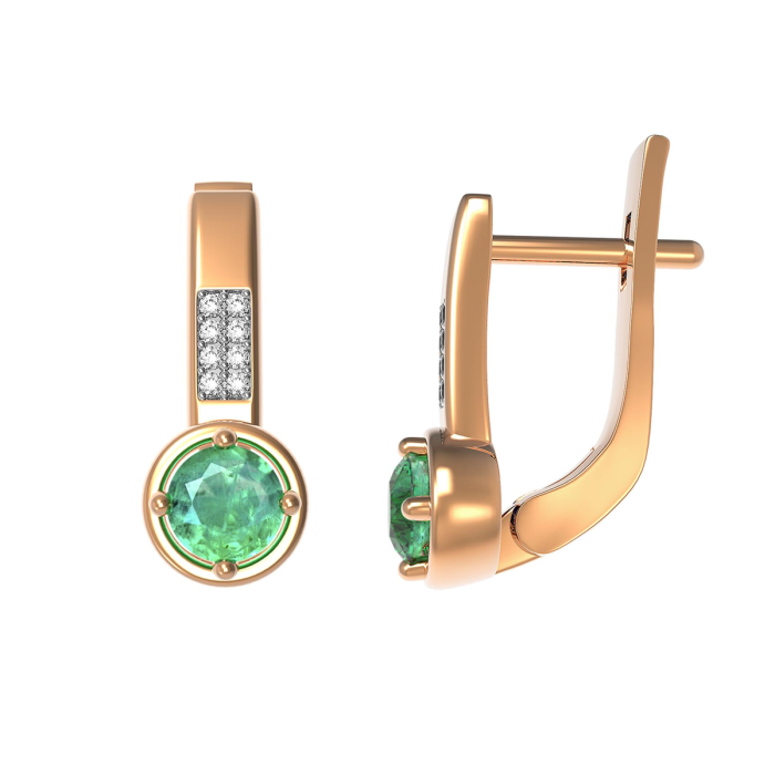 Сережки з діамантом та рубіном з червоного золота (23150)