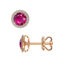 Серьги-пусеты с бриллиантом и рубином из красного золота (23157)