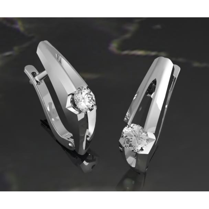 Золотые серьги с бриллиантом (214-0047)