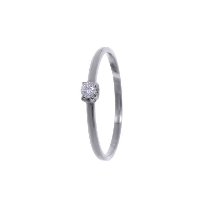 Кольцо бриллиантовое с одним камнем из белого золота (100-008б)