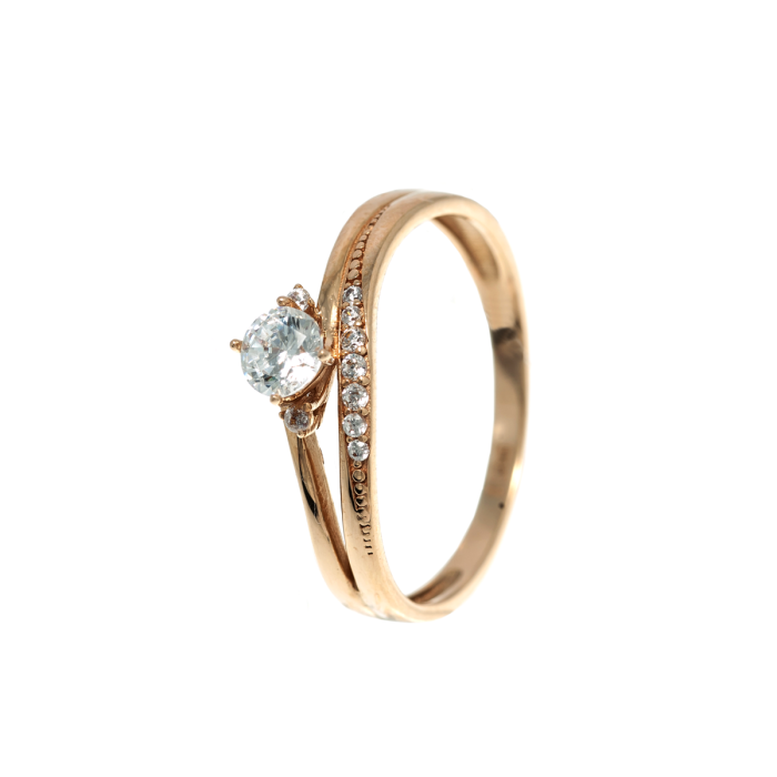 Кольцо с одним камнем и россыпью из красного золота (1108982101)