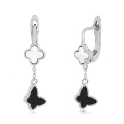 Серьги Van Cleef с перламутром и ониксом серебрянные (ск2по/192)