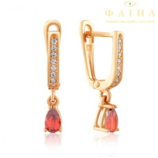 Серьги с камнем висячие из красного золота (0584я)