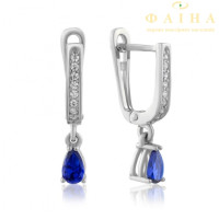 Серьги с камнем висячие из белого золота (0584/1с)
