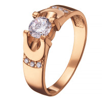 Кольцо с одним камнем и россыпью из красного золота (1107961101)