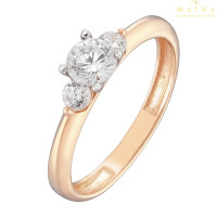 Кольцо с одним камнем и россыпью из красного золота (1191125101)