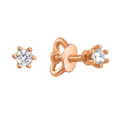Серьги-пусеты с одним камнем из красного золота (1с075/01б)