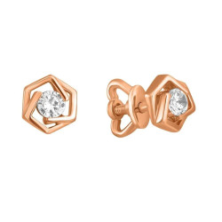 Серьги-пусеты с одним камнем из красного золота (1с157/01б)