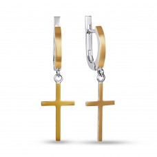 Срібні сережки Хрест з позолотою (338)