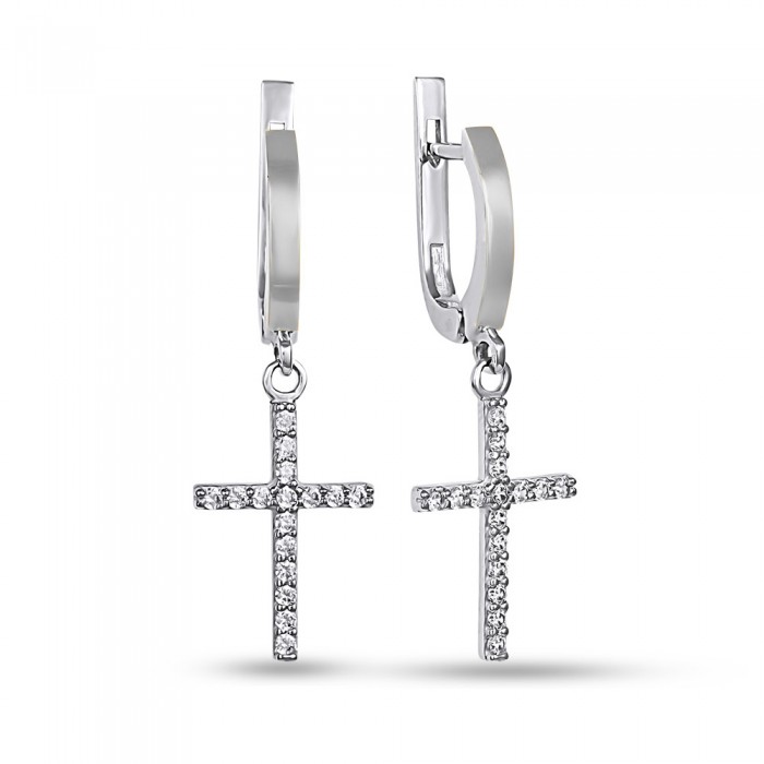 Срібні сережки Хрест з фіанітом (889/1)