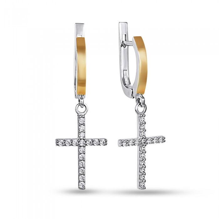 Срібні сережки Хрест з фіанітом (889)