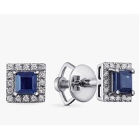 Сережки-пусети з діамантами та сапфірами з білого золота (с2742)